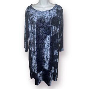 Coldwater Creek Navy Blue Floral Embossed Velvet Dress Shift L
